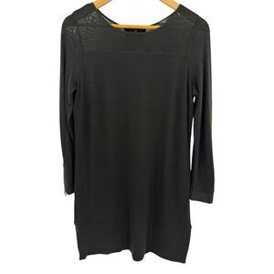 Ann Taylor Dress Women 10P 10 Petite Black Mesh Long Sleeve Stretch Zipper Party